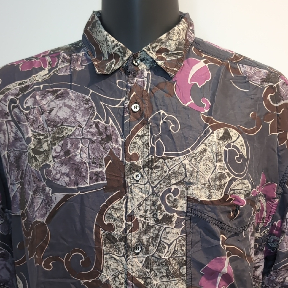 Vintage 90's Grey Abstract Floral Silk Shirt